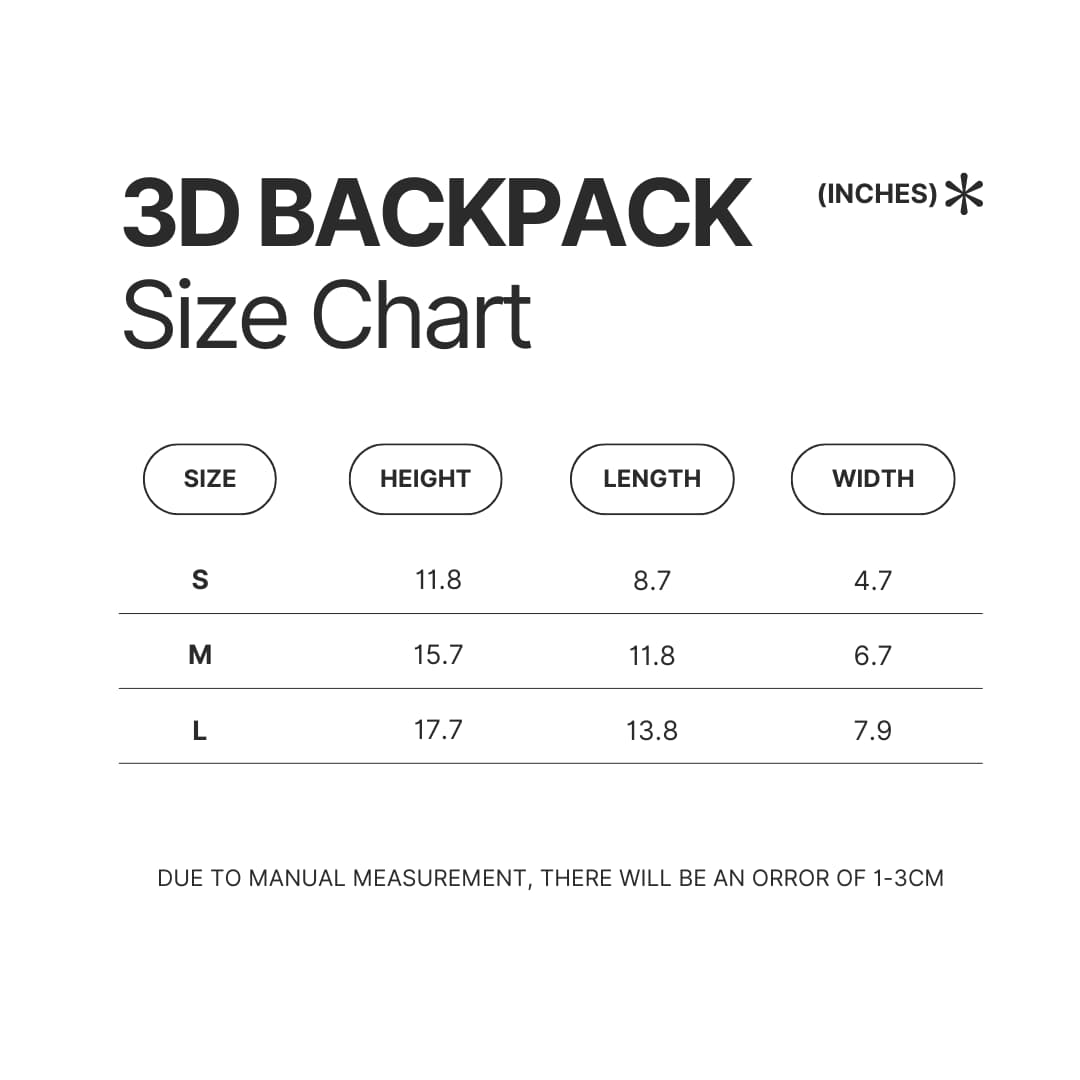 3D Backpack Size Chart - 311 Band Store