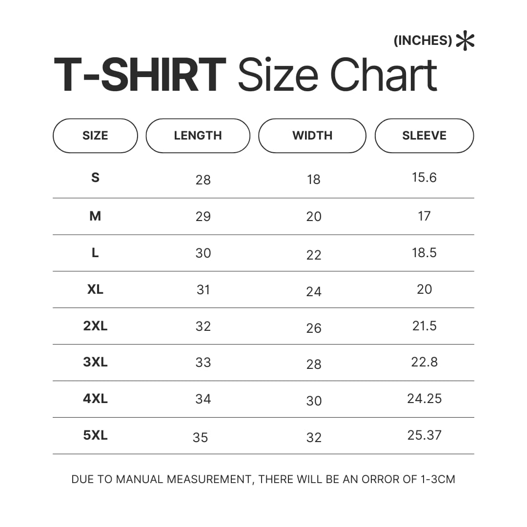 T shirt Size Chart - 311 Band Store